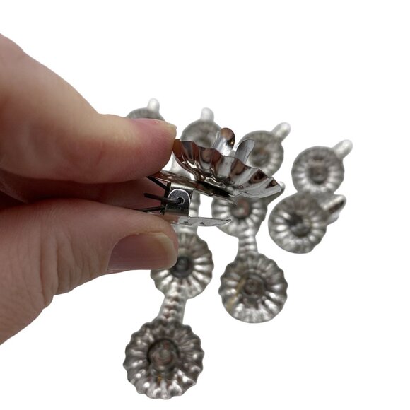 Vtg Christmas tree taper candle holder tree clips silver tin metal 12 - Picture 5 of 6